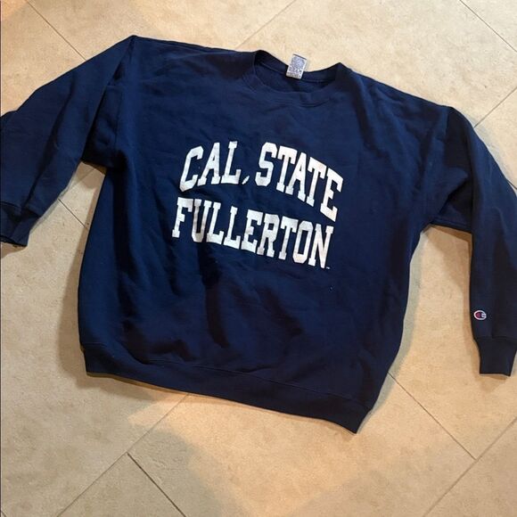 Champion Navy Blue Cal State Fullerton Crewneck Sweater - Size Mens XL Vintage - Picture 1 of 4